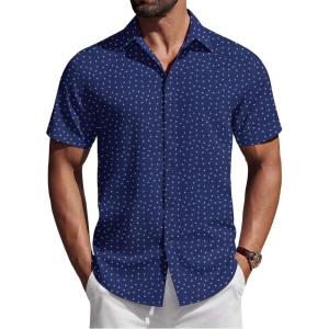 imageCOOFANDY Mens Short Sleeve Button Down Shirts Casual Summer Shirt Untucked Dress ShirtsNavy Blueanchor