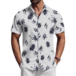 imageCOOFANDY Mens Short Sleeve Button Down Shirts Casual Summer Shirt Untucked Dress ShirtsWhiteblack Leaf