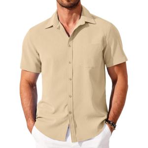 imageCOOFANDY Shirts for Men Short Sleeve Button Down Shirt Casual Summer Beach ShirtLight Brown