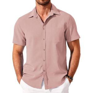 imageCOOFANDY Shirts for Men Short Sleeve Button Down Shirt Casual Summer Beach ShirtLight Pink
