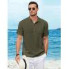imageCOOFANDY Henley Shirts for Men Short Sleeve Band Collar Casual Shirt Summer Hippie Vacation Beach T Shirts with PocketArmy Green