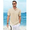 imageCOOFANDY Henley Shirts for Men Short Sleeve Band Collar Casual Shirt Summer Hippie Vacation Beach T Shirts with PocketChampagne