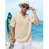 imageCOOFANDY Henley Shirts for Men Short Sleeve Band Collar Casual Shirt Summer Hippie Vacation Beach T Shirts with PocketChampagne