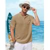 imageCOOFANDY Henley Shirts for Men Short Sleeve Band Collar Casual Shirt Summer Hippie Vacation Beach T Shirts with PocketKhaki