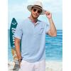 imageCOOFANDY Henley Shirts for Men Short Sleeve Band Collar Casual Shirt Summer Hippie Vacation Beach T Shirts with PocketLight Blue