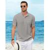 imageCOOFANDY Henley Shirts for Men Short Sleeve Band Collar Casual Shirt Summer Hippie Vacation Beach T Shirts with PocketLight Grey