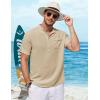 imageCOOFANDY Henley Shirts for Men Short Sleeve Band Collar Casual Shirt Summer Hippie Vacation Beach T Shirts with PocketLight Khaki