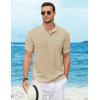 imageCOOFANDY Henley Shirts for Men Short Sleeve Band Collar Casual Shirt Summer Hippie Vacation Beach T Shirts with PocketLight Khaki