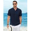 imageCOOFANDY Henley Shirts for Men Short Sleeve Band Collar Casual Shirt Summer Hippie Vacation Beach T Shirts with PocketNavy Blue