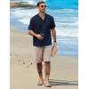 imageCOOFANDY Henley Shirts for Men Short Sleeve Band Collar Casual Shirt Summer Hippie Vacation Beach T Shirts with PocketNavy Blue