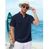 imageCOOFANDY Henley Shirts for Men Short Sleeve Band Collar Casual Shirt Summer Hippie Vacation Beach T Shirts with PocketNavy Blue