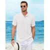 imageCOOFANDY Henley Shirts for Men Short Sleeve Band Collar Casual Shirt Summer Hippie Vacation Beach T Shirts with PocketWhite