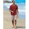 imageCOOFANDY Henley Shirts for Men Short Sleeve Band Collar Casual Shirt Summer Hippie Vacation Beach T Shirts with PocketWine Red