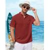 imageCOOFANDY Henley Shirts for Men Short Sleeve Band Collar Casual Shirt Summer Hippie Vacation Beach T Shirts with PocketWine Red