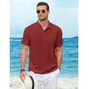 imageCOOFANDY Henley Shirts for Men Short Sleeve Band Collar Casual Shirt Summer Hippie Vacation Beach T Shirts with PocketWine Red