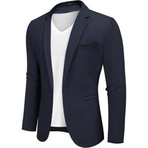 imageCOOFANDY Mens Casual Blazers Sport Coats Slim Fit Cotton Sport Jackets 1 Button Lightweight Suit JacketsA Navy Blue