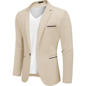 imageCOOFANDY Mens Casual Blazers Sport Coats Slim Fit Cotton Sport Jackets 1 Button Lightweight Suit JacketsB Khaki