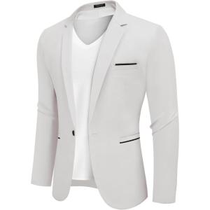 imageCOOFANDY Mens Casual Blazers Sport Coats Slim Fit Cotton Sport Jackets 1 Button Lightweight Suit JacketsB White