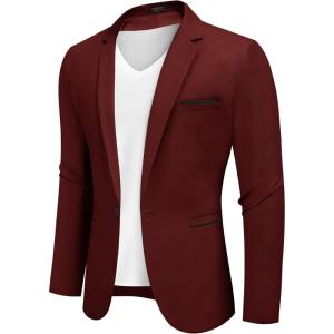 imageCOOFANDY Mens Casual Blazers Sport Coats Slim Fit Cotton Sport Jackets 1 Button Lightweight Suit JacketsB Wine Red
