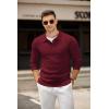 imageCOOFANDY Mens Knit Polo Shirts Casual Long Sleeve Collared Pullover Sweaters Quarter Button Ribbed Vintage Polo SweaterWine Red