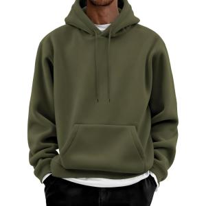 imageCOOFANDY Men Cotton Fleece Hooded Sweatshirt Casual Long Sleeve Hoodies Pullover Fashion Drawstring Hoodie with Kanga PocketArmy Green