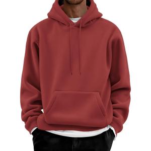 imageCOOFANDY Men Cotton Fleece Hooded Sweatshirt Casual Long Sleeve Hoodies Pullover Fashion Drawstring Hoodie with Kanga PocketDeep Red
