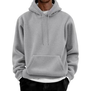 imageCOOFANDY Men Cotton Fleece Hooded Sweatshirt Casual Long Sleeve Hoodies Pullover Fashion Drawstring Hoodie with Kanga PocketLight Gray