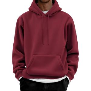 imageCOOFANDY Men Cotton Fleece Hooded Sweatshirt Casual Long Sleeve Hoodies Pullover Fashion Drawstring Hoodie with Kanga PocketWine Red