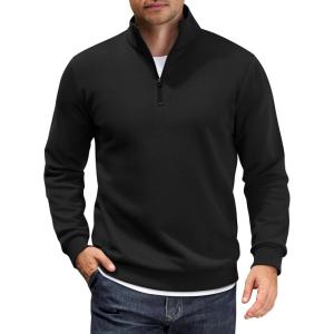 imageCOOFANDY Men Quarter Zip Up Pullover Lightweight Mock Neck Sweatshirt Casual Active Long Sleeve Polo ShirtBlack