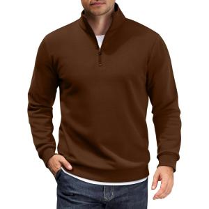 imageCOOFANDY Men Quarter Zip Up Pullover Lightweight Mock Neck Sweatshirt Casual Active Long Sleeve Polo ShirtBrown