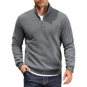 imageCOOFANDY Men Quarter Zip Up Pullover Lightweight Mock Neck Sweatshirt Casual Active Long Sleeve Polo ShirtGrey