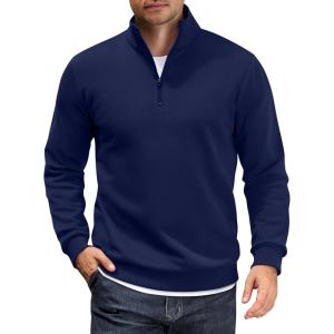 imageCOOFANDY Men Quarter Zip Up Pullover Lightweight Mock Neck Sweatshirt Casual Active Long Sleeve Polo ShirtNavy