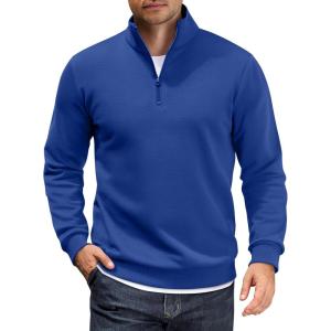 imageCOOFANDY Men Quarter Zip Up Pullover Lightweight Mock Neck Sweatshirt Casual Active Long Sleeve Polo ShirtSky Blue