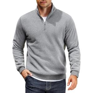 imageCOOFANDY Men Quarter Zip Up Pullover Lightweight Mock Neck Sweatshirt Casual Active Long Sleeve Polo ShirtTex Light Grey