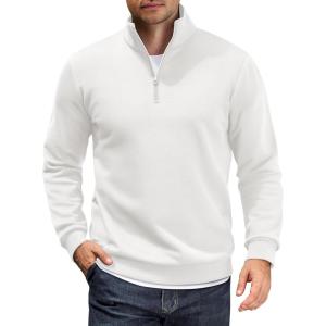 imageCOOFANDY Men Quarter Zip Up Pullover Lightweight Mock Neck Sweatshirt Casual Active Long Sleeve Polo ShirtWhite