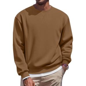 imageCOOFANDY Mens Fleece Crewneck Sweatshirt Casual Long Sleeve Pullover Fall Winter Warm Sweatshirts Fashion PulloversLight Brown