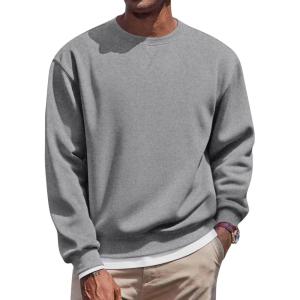 imageCOOFANDY Mens Fleece Crewneck Sweatshirt Casual Long Sleeve Pullover Fall Winter Warm Sweatshirts Fashion PulloversLight Gray