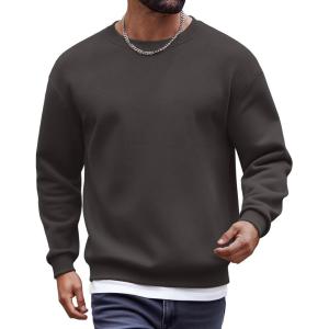 imageCOOFANDY Mens Fleece Crewneck Sweatshirt Cotton Long Sleeve Pullover Casual Thermal ShirtsDark Grey