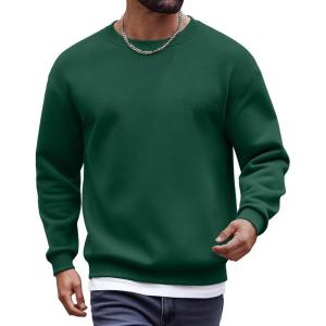 imageCOOFANDY Mens Fleece Crewneck Sweatshirt Cotton Long Sleeve Pullover Casual Thermal ShirtsLake Green