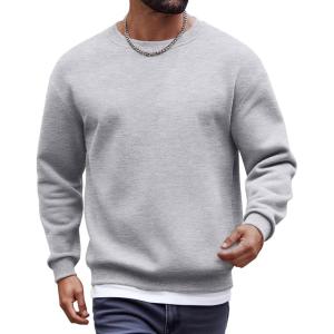 imageCOOFANDY Mens Fleece Crewneck Sweatshirt Cotton Long Sleeve Pullover Casual Thermal ShirtsLight Grey