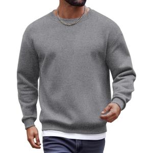 imageCOOFANDY Mens Fleece Crewneck Sweatshirt Cotton Long Sleeve Pullover Casual Thermal ShirtsMid Grey
