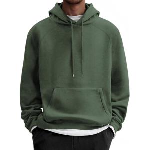 imageCOOFANDY Mens Fleece Hoodie Long Sleeve Hooded Sweatshirt Casual Basic Essential Drawstring Pullover Hoodie With PocketArmy Green