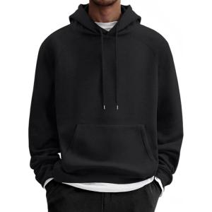 imageCOOFANDY Mens Fleece Hoodie Long Sleeve Hooded Sweatshirt Casual Basic Essential Drawstring Pullover Hoodie With PocketBlack