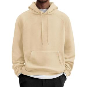 imageCOOFANDY Mens Fleece Hoodie Long Sleeve Hooded Sweatshirt Casual Basic Essential Drawstring Pullover Hoodie With PocketKhaki