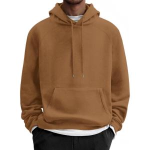 imageCOOFANDY Mens Fleece Hoodie Long Sleeve Hooded Sweatshirt Casual Basic Essential Drawstring Pullover Hoodie With PocketLight Brown