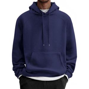 imageCOOFANDY Mens Fleece Hoodie Long Sleeve Hooded Sweatshirt Casual Basic Essential Drawstring Pullover Hoodie With PocketNavy Blue