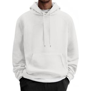 imageCOOFANDY Mens Fleece Hoodie Long Sleeve Hooded Sweatshirt Casual Basic Essential Drawstring Pullover Hoodie With PocketWhite