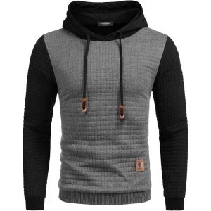 imageCOOFANDY Mens Hooded Sweatshirt Casual Long Sleeve Drawstring Waffle Knit Pullover HoodiesGeryBlack P10