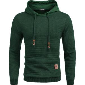 imageCOOFANDY Mens Hooded Sweatshirt Casual Long Sleeve Drawstring Waffle Knit Pullover HoodiesGreen