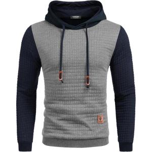 imageCOOFANDY Mens Hooded Sweatshirt Casual Long Sleeve Drawstring Waffle Knit Pullover HoodiesPat 2light Graynave Blue